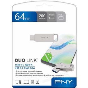 تصویر فلش مموری پی ان وای مدل DUO LINK USB 3.2 ظرفیت 64 گیگابایت PNY DUO LINK USB 3.2 Type-C Flash Memory 64G