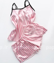 تصویر خرید ست لباس خواب تاپ و شورتک ساتن ویکتوریا سکرت نگین دار 