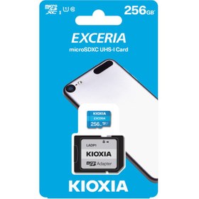 تصویر کارت حافظه‌ microSDHC کیوکسیا مدل EXCERIA کلاس 10 استاندارد UHS-I U1 سرعت 100MBps ظرفیت 256 گیگابایت به همراه آداپتور SD 