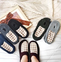 تصویر پاپوش بافت زمستانی طرح پیچازی با کف چرمی 