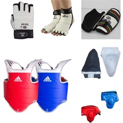 تصویر پک لوازم مبارزه تکواندو تمرینی (اقتصادی) - دخترانه/زنانه / بزرگسال / قرمز Taekwondo Martial Arts Equipment