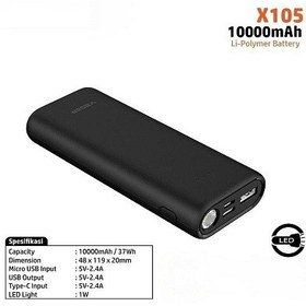 تصویر شارژر همراه وگر مدل X105 ظرفیت 10000میلی آمپر ساعت Veger X105 10000mAh Power Bank