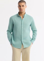 تصویر پیراهن مردانه نعنایی راحتی ۱۰۰% کوتون دکمه‌دار یقه B002191 | Avva | اورجینال 