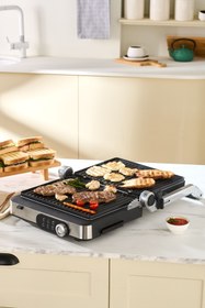 تصویر دستگاه ساندویچ و تست خاکستری گریل Gustro Gourmet Grill Toast Machine Inox 2000 W 6 ظرفیت برش Karaca 