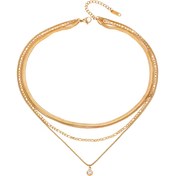 تصویر گردنبند ۴ لاین آویز نگین دار با روکش طلا از استیل 