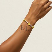 تصویر دستبند دستساز مدل گل آفتاب گردان مهره ای 