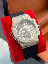 تصویر ساعت هابلوت مردانه طرح سه موتوره قفل کلیپسی،بندچرمی رویه مخملی، هابلوت تک موتوره قفل پروانه ای،ساعتمچی هابلوت - مشکی قاب نقره ای صفحه سفید HOBLOT For MEN