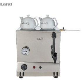 تصویر سماور برقی 20 لیتری آپوراک دنیای استیل مدل دو قوری دو جداره 20-liter electric samovar apurak duniya steel two teapots