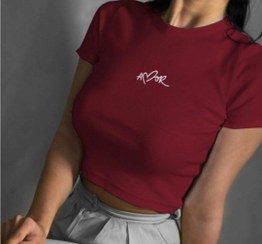 تصویر کراپ گلدوزی شده AMOR دخترانه رنگ های مختلف 