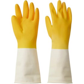 تصویر دستکش ظرفشویی زرد روشن/سفید استخوانی ایکیا RINNIG سایز S Cleaning gloves, Bright yellow/off- White, S