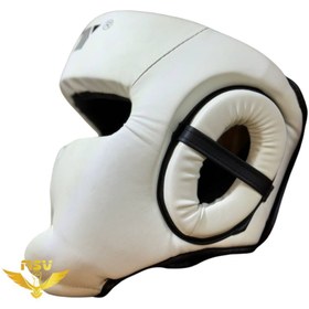 تصویر کلاه بوکس چرم تمام سفید 