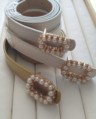 تصویر کمربند مجلسی سگک مرواریدی نگین دار عرض 1/5 سانتی کد 9 