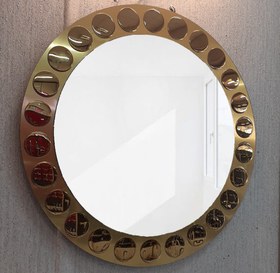تصویر آینه گرد استیل طلایی 