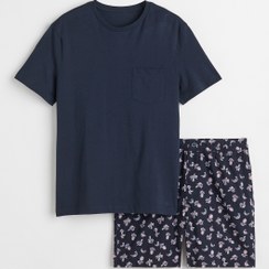 تصویر خرید اینترنتی ست لباس راحتی مردانه سرمه‌ای اچ اند ام 0604988016 ا Tişört ve Şort Pijama Takımı Tişört ve Şort Pijama Takımı