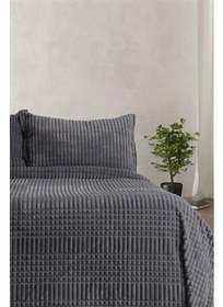 تصویر ست پتو دو نفره ۳ تکه مدرن خطی رنگ طوسی تیره برند merinos Modern Line 3 Piece Double Blanket Set Dark Grey