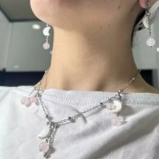 تصویر ست گوشواره و گردنبند کوارتز و صدف طبیعی 