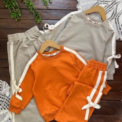 تصویر ست دورس دخترانه پاپیون سایز ۴۰ تا ۵۵ رنگ آجری و کرم 