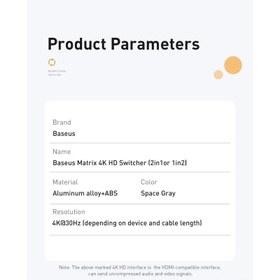تصویر مبدل 1 به 2 HDMI باسئوس Baseus Matrix Switcher Baseus Matrix HDMI switcher (2in1or 1in2) Space Gray