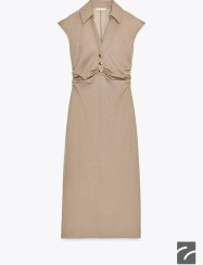 تصویر پیراهن میدی آستین کوتاه با یقه V از برند زارا (زنانه) 