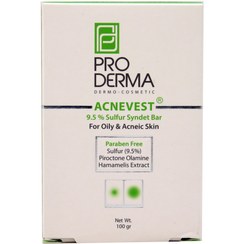 تصویر پن حاوی 9.5 درصد گوگرد پرودرما مناسب پوست های مختلط تا چرب 100 گرم Proderma Acnevest 9.5 Sulfur Syndent Bar For Oily and Acneic Skin 100 g