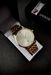 تصویر ساعت مردانه طرح مووادو برای آقایان صفحه صدفی دارای روز شمار طرح کلاسیک قفل کلیپسی موتور کوارتز MOVADO