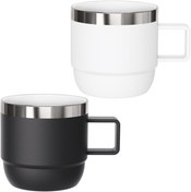 تصویر ماگ اسپرسو با دسته، فنجان قهوه استیل ضدزنگ ۶ اونس با لایه سرامیکی عایق دو جداره، قابل جمع شدن در ماشین ظرفشویی برند syosi Espresso Mug with Handle, 6 oz Stainless Steel Coffee Cup with Ceramic Lining Double Wall Vacuum Insulated, Stackable Dishwasher