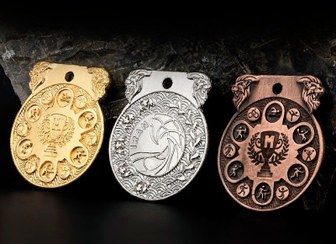 تصویر مدال قهرمانی همگانی طرح حجمی و برجسته قطر ۵.۵ سانتی متر 