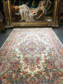 تصویر فرش دستبافت 1/5 متری تبریز نقشه خطیبی چله ابریشم Tabriz handwoven rug