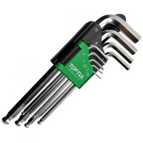 تصویر سری آلن بلند سرگرد تاپ تول مدل GAAL0917 \ TOPTUL 9 Piece Extra Long Ball End Hex Key Set 