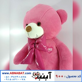 تصویر عروسک خرس صورتی یک متری با پاپیون کد900 Pink bear doll 100 cm