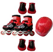 تصویر کفش اسکیت استریت رانر چرخ ژله ای همراه با ست ایمنی اسکیت شامل کلاه و زانو بند و آرنج بند از سایز 30 تا 42 - ابی / 37تا41 