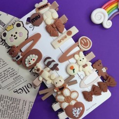 تصویر پک گیره مو دخترانه فانتزی خرسی (رنگ نود قهوه ای) 