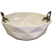 تصویر کاسه سالاد سرامیکی دسته پیوتر طلایی مدل الماس کد 181 