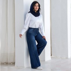 تصویر شلوار زنانه جین شافل سرمه‌ای 