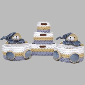 تصویر سبد قلاب بافی تریکو سیسمونی نوزادی کد 543 مجموعه ۵ عددی 