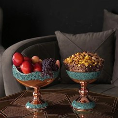 تصویر سرویس پذیرایی فیروزه کوبی ۲ تکه کشکول و آجیل خوری نیشابور 