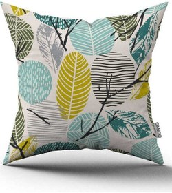 تصویر روکش بالش تزئینی دیجیتالی با الگوی برگ سبز و زرد CGH1200 برند cango home Green Yellow Decorative Leaf Patterned Digital Printed Throw Pillow Cover CGH1200