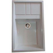 تصویر سینک گرانیتی لوتوس مدل L101 سایز ۵۰×۸۰ | تک لگن سینی‌دار، مقاوم و ضدخش با مواد ترک + سیفون - طوسی رگه مشکی Lotus Granite Sink Model L101 – Size 50×80 | Single Bowl with Drainer, Made with Turkish Materials + Siphon Included