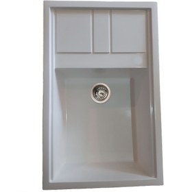 تصویر سینک گرانیتی لوتوس مدل L101 سایز ۵۰×۸۰ | تک لگن سینی‌دار، مقاوم و ضدخش با مواد ترک + سیفون - مشکی Lotus Granite Sink Model L101 – Size 50×80 | Single Bowl with Drainer, Made with Turkish Materials + Siphon Included