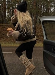 تصویر لگ وارمر زنانه پشمی - کرم قهوه‌ای 