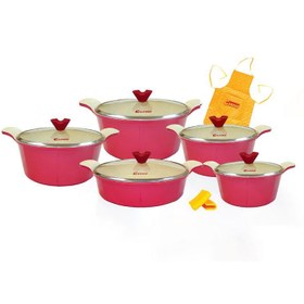 تصویر سرویس 10 پارچه اسکار (بایوگرانیت) - درب پیرکس T Candid Oscar 001 Cookware Set 10 Pcs