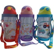 تصویر قمقمه کودک نی دار طرح یونیکورن و روباه و تراکتور با درب ضد نشت 