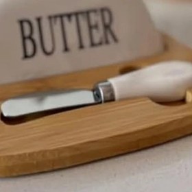 تصویر ست کره خوری سرامیکی زیره بامبو همراه با کارد 