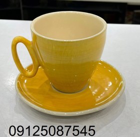 تصویر فنجان نعلبکی چایخوری رنگی دوریکا طرح تکرنگ cup and saucer dorika