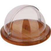 تصویر ظرف سرو کیک لیمون مدل پایه چوبی - قهوه ای روشن 