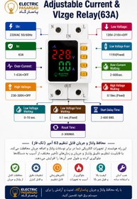 تصویر محافظ ولتاژ و جریان ۶۳ آمپر تکفاز پاسارگاد (بسته 20 عددی تیپ جدید LED) مناسب کولر گازی، پمپ آب و یخچال صنعتی - 100 عددی Pasargad single-phase 63 amp total voltage and current protector