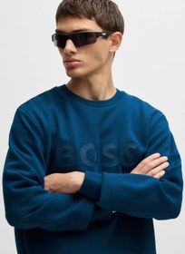 تصویر سویشرت نخی کشی با لوگوی ساندویچی برند boss Stretch-cotton sweatshirt with sandwich logo