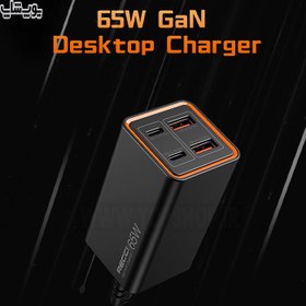 تصویر شارژر 65 وات رسی مدل RC37 Recci Charger 65W GaN 4 Port 150cm Cord RC37