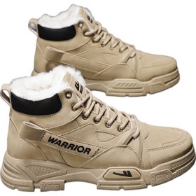 تصویر کفش مردانه برند واریور برند pull back Warrior Men'S Martin Boots Autumn And Winter Men'S Plush Snow Boots Warm Cotton Shoes Mountain Climbing Work Shoes Black Size 38