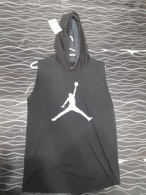 تصویر رکابی ورزشی جردن کلاه دار رنگ ابی و مشکی سایز لارج تا ۲ ایکس 